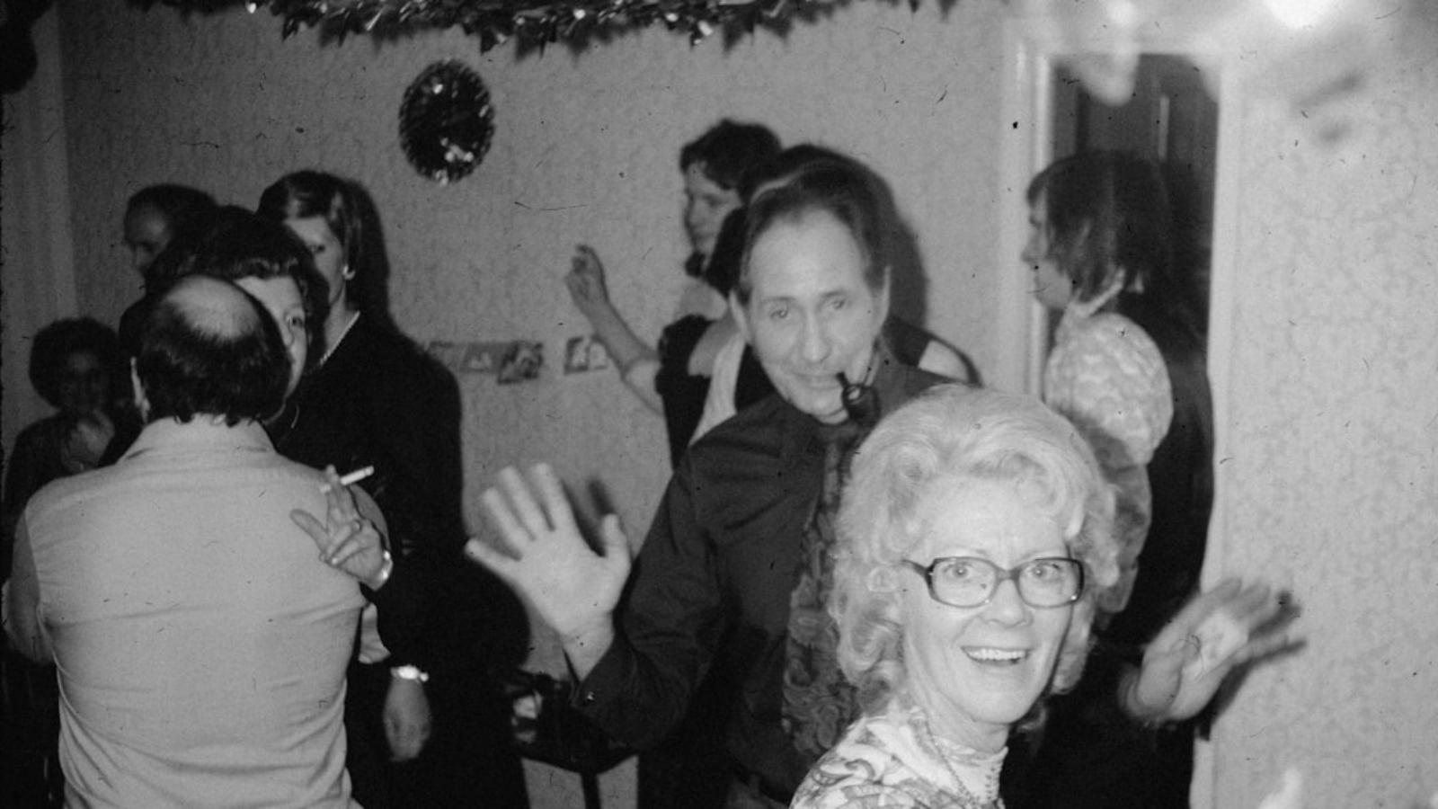 Photo christmas party photo booth group laughing