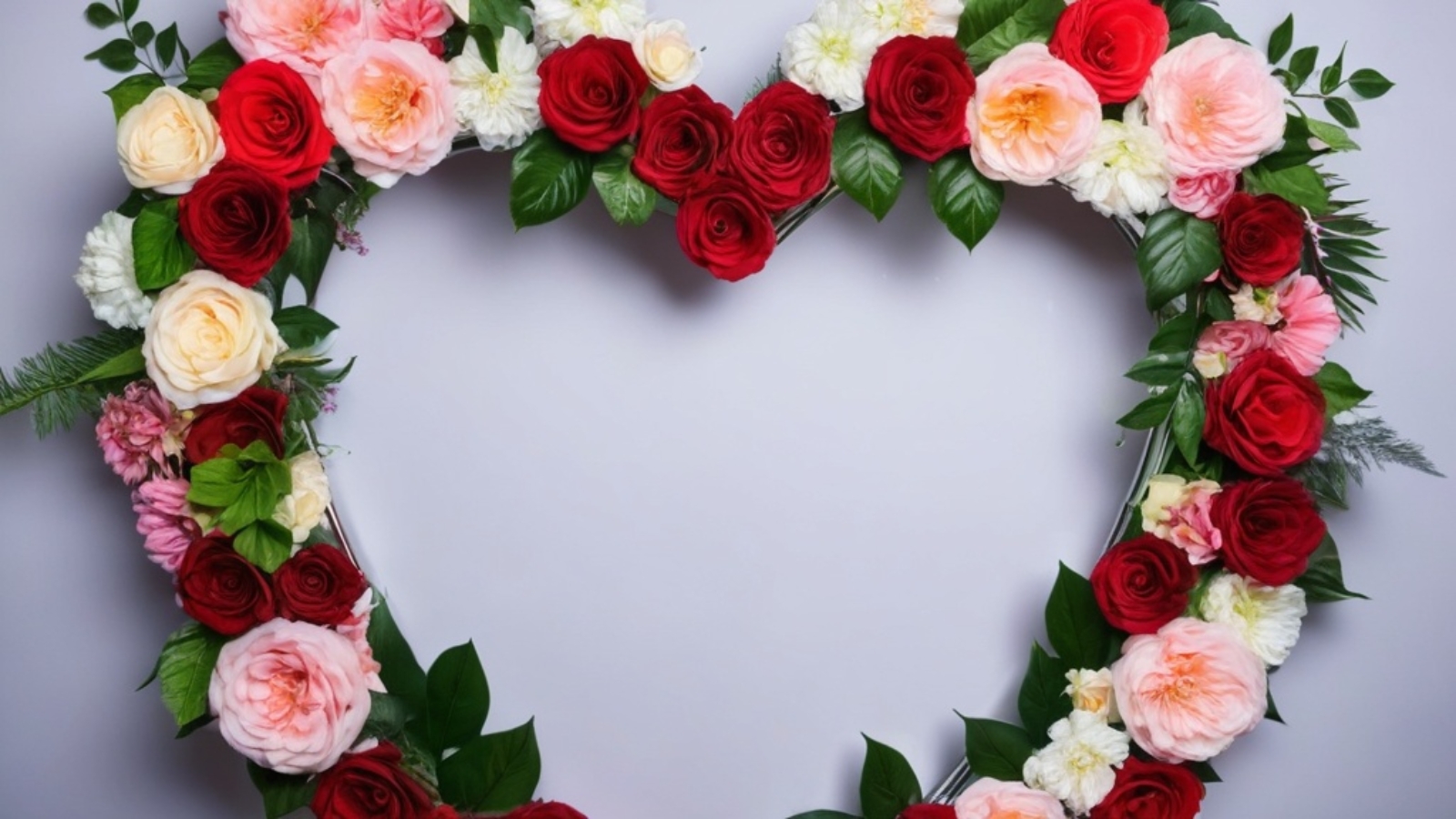 Photo Close-up of heart-shaped photobooth frame, floral accents, luxury wedding details
