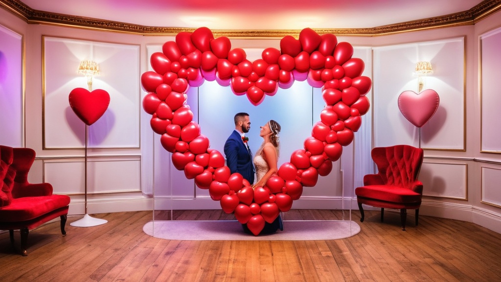 Photo Stylish UK wedding reception, heart-shaped photobooth as a statement feature, memorable entertainment